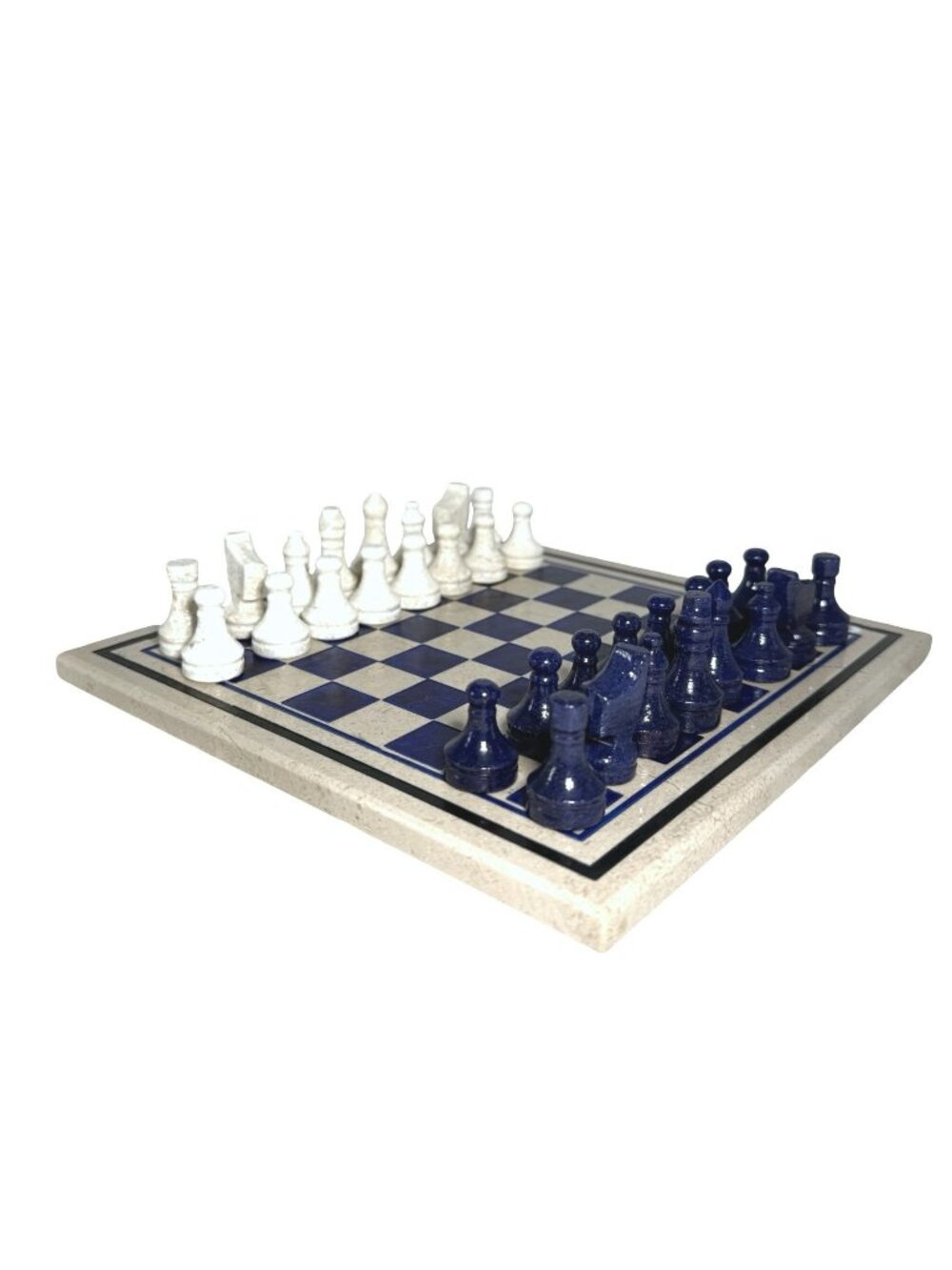 Stone Chess Set Blue/Ivory Board and Pieces Handcrafted In Pakistan